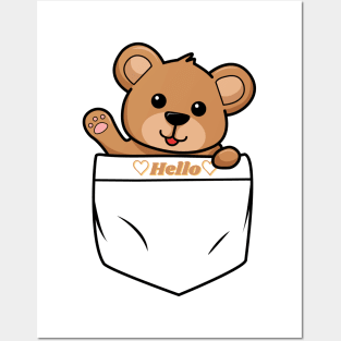 Cute teddy popping out of the pocket Posters and Art